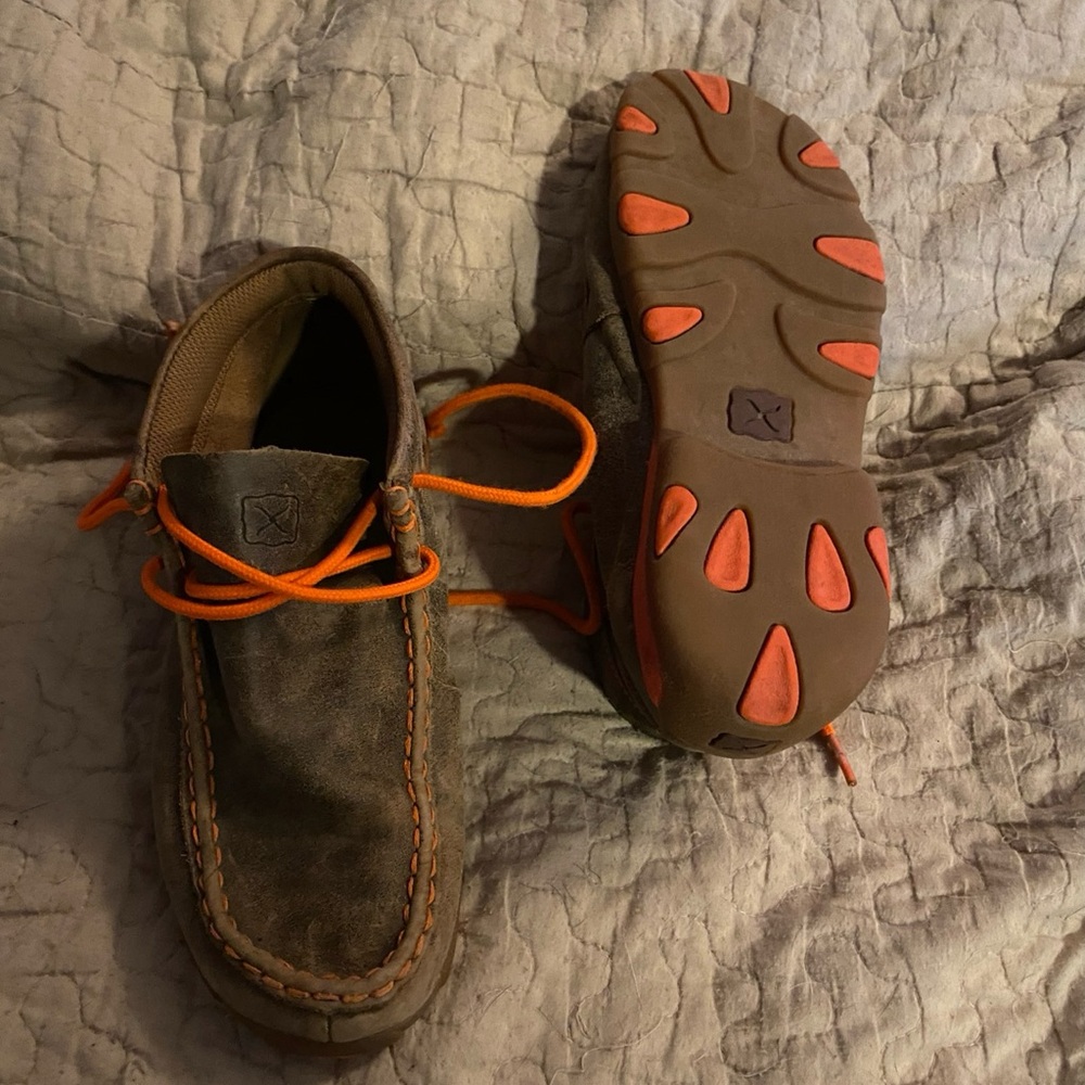 Twisted X Brown and Orange Moccasins with Rugged Sole
